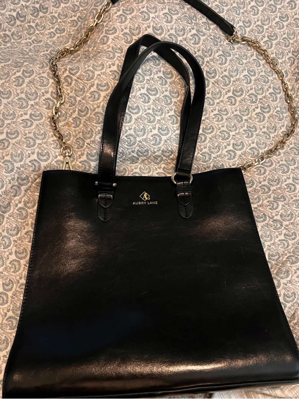 Black  Tote Bag with Gold Chain Strap